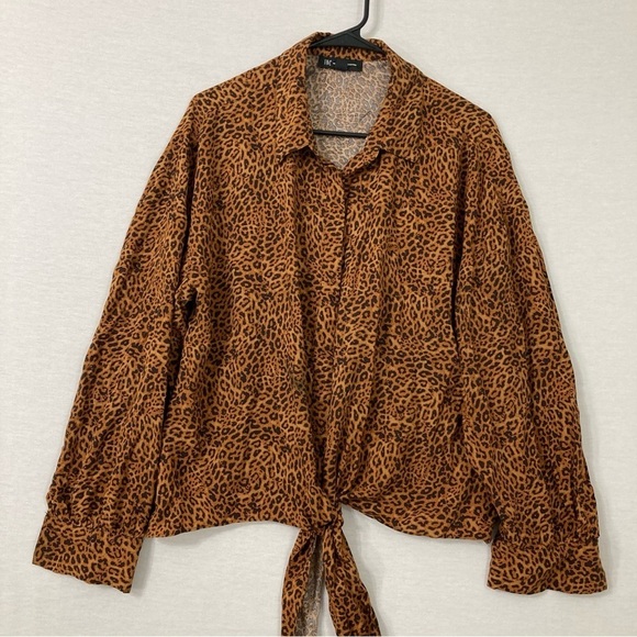 INC International Concepts Leopard Print Soft Tie Front Button Down XL - Picture 1 of 9